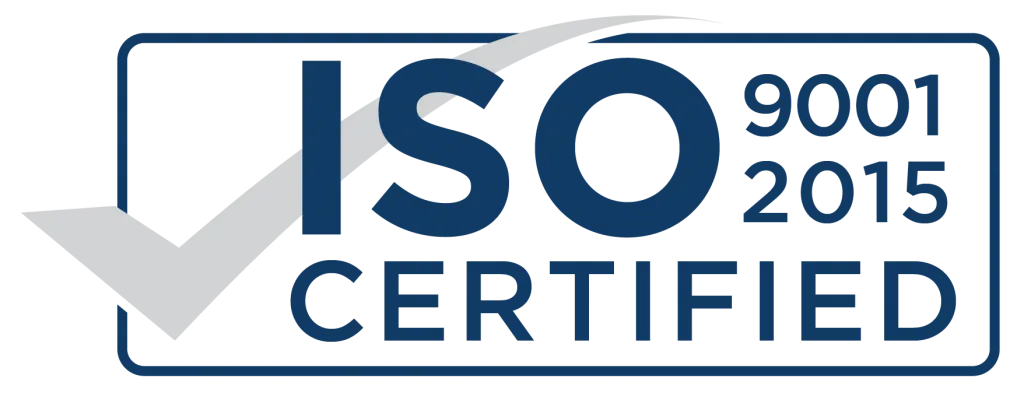 ISO 9001:2015 certified badge with checkmark symbol
