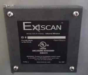 Exiscan Model XIR-A-4 Series infrared window enclosure accessory with mounting hardware
