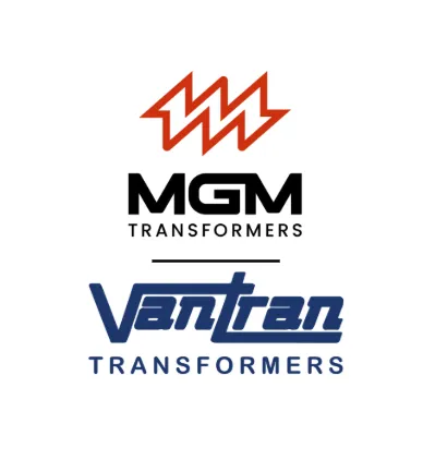 MGM Transformers and Ventran Transformers company logos with lightning bolt symbol