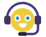 Smiling yellow face with headphones icon representing customer support service